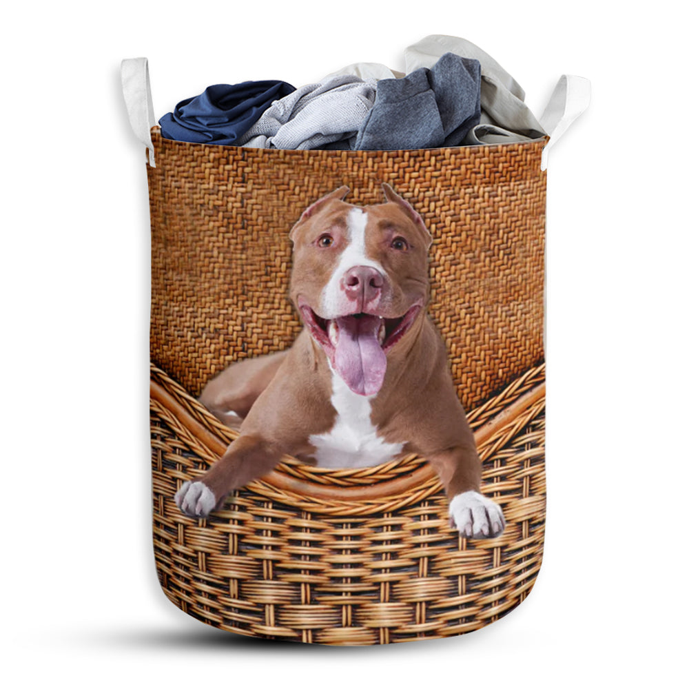 Dog Pitbull Rattan Texture Laundry Basket For Bathroom Bedroom Storage