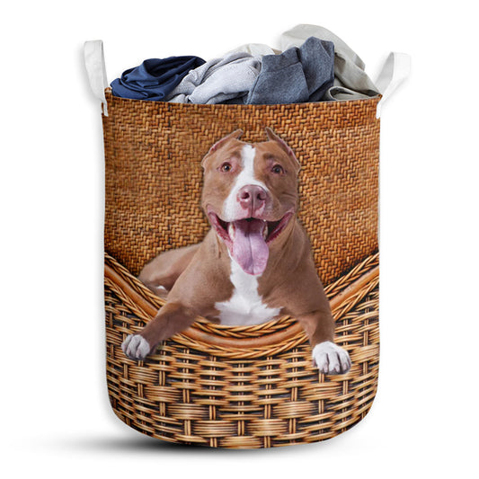 Dog Pitbull Rattan Texture Laundry Basket For Bathroom Bedroom Storage