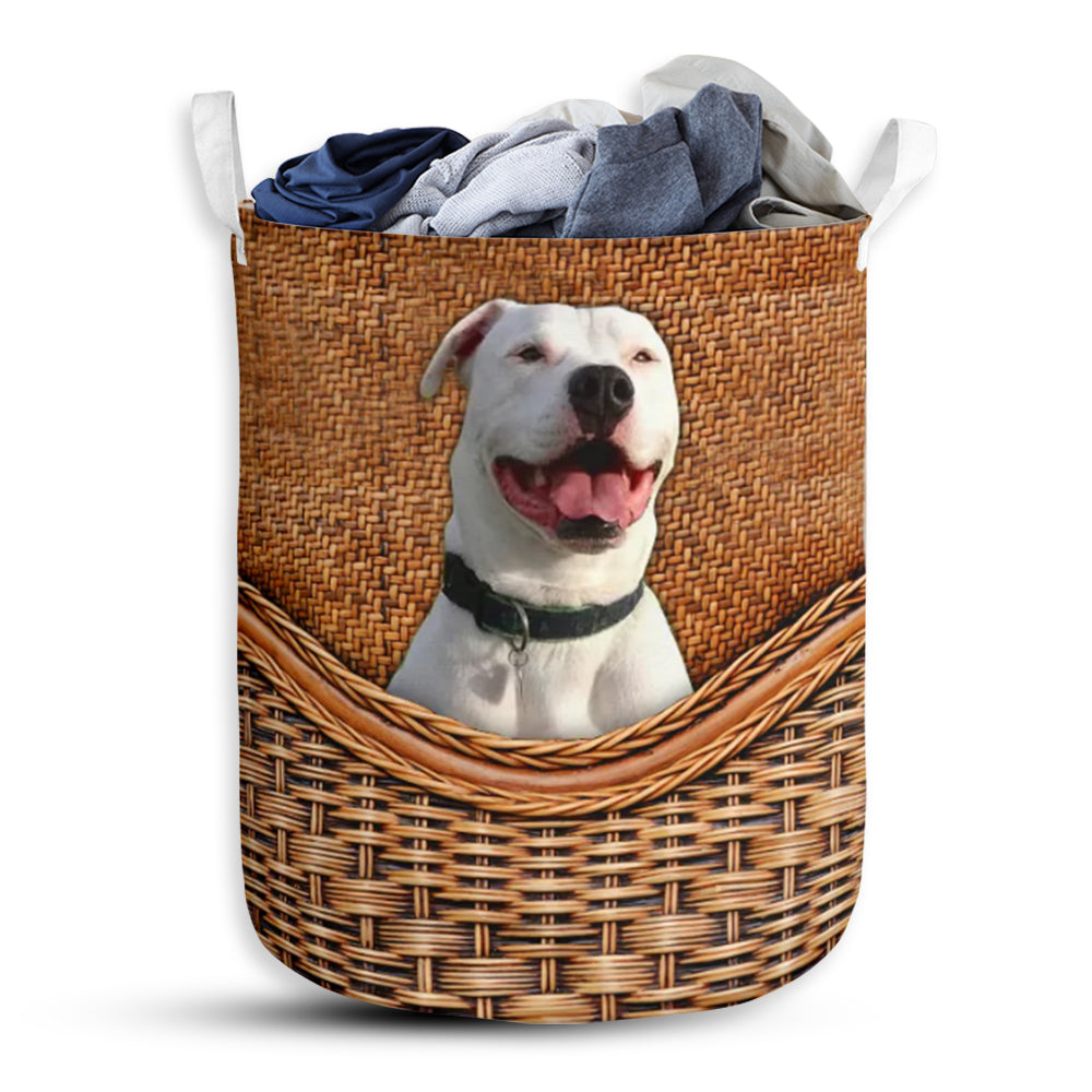 Dog Pitbull Rattan Texture Style Laundry Basket For Bathroom Bedroom Storage