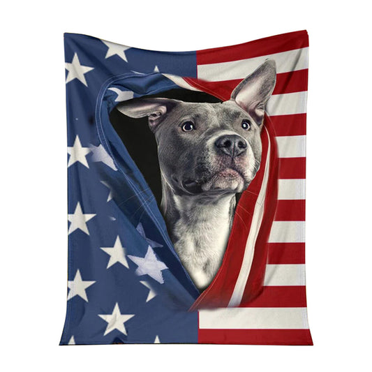 Pitbull Opened American Flag Flannel Blanket For Cozy Bedroom Sofa Decor