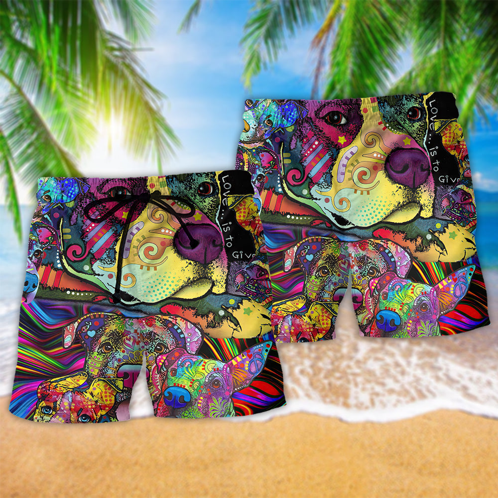 Pitbull Parents Pattern Beach Shorts Artwork Detail For Tropical Travel And Everyday Wear