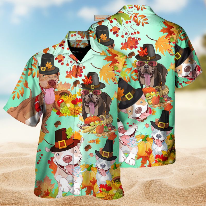 Pitbull Thanksgiving Hawaiian Shirt For Tropical Holidays, Outdoor Gatherings, And Everyday Comfort