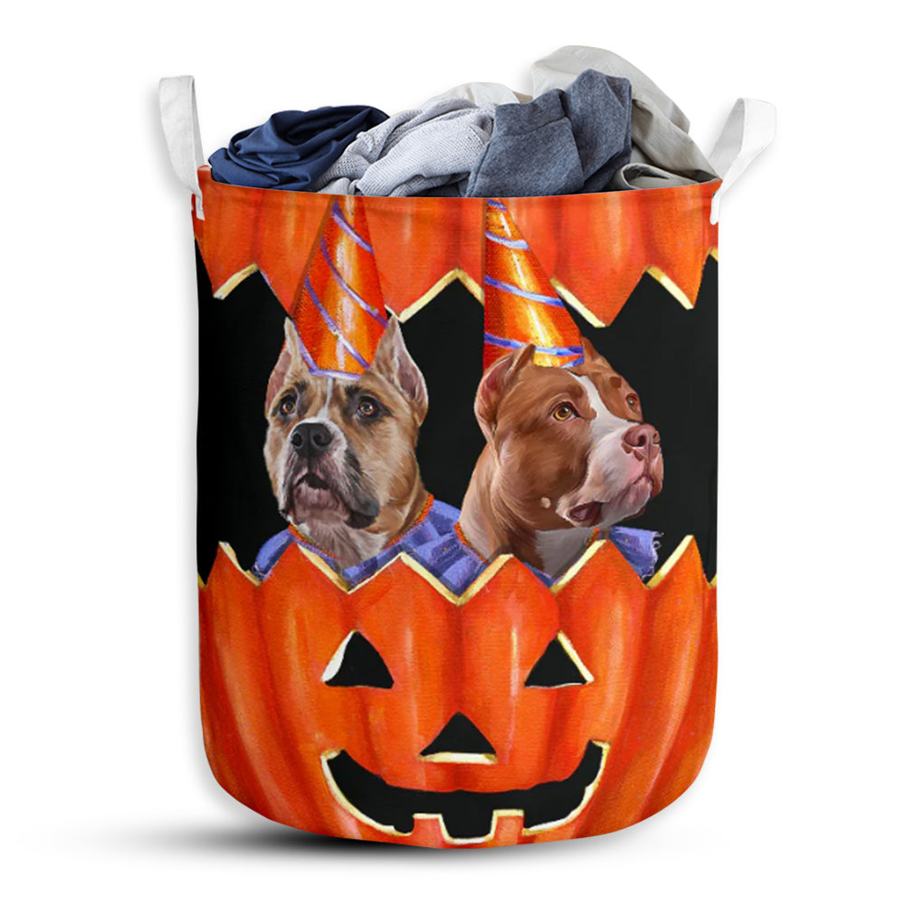 Dog Pitbull Pumpkin Painting Laundry Basket For Bathroom Bedroom Storage