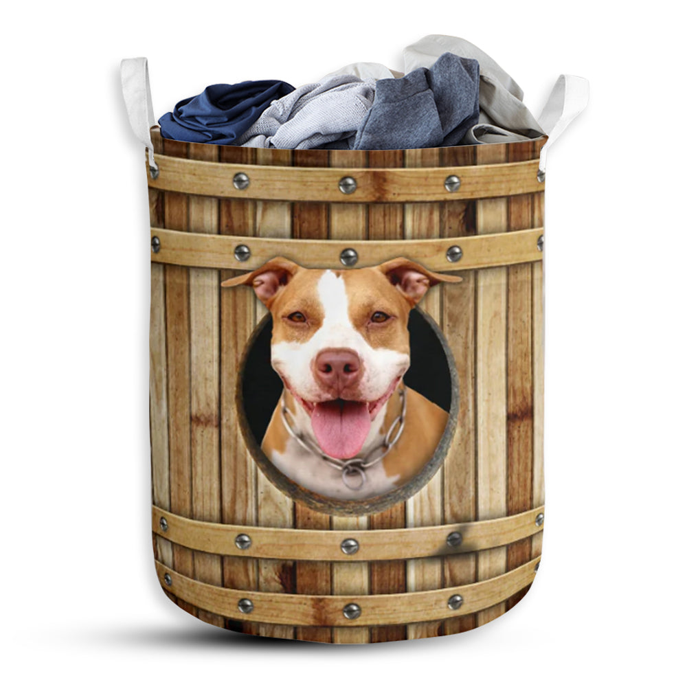 Pitbull Wooden Barrel Laundry Basket For Bathroom Bedroom Storage