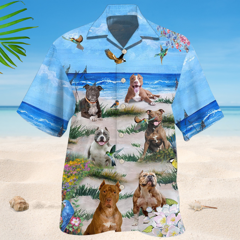 Summer Pitbull Blue Beach Hawaiian Shirt For Beach Days, Summer Outings, And Thoughtful Gift Giving