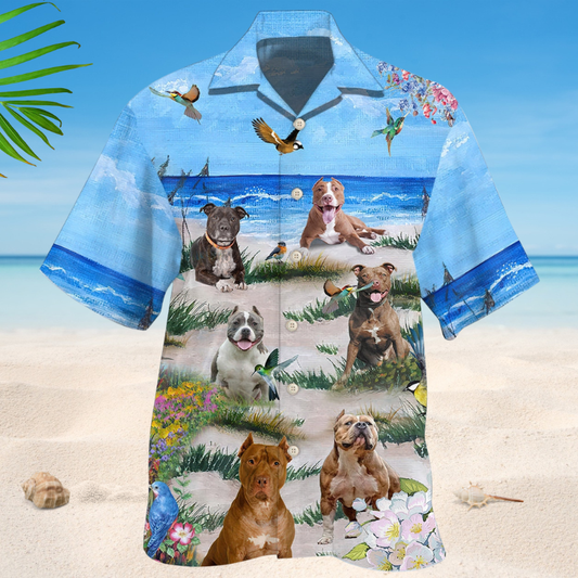 Summer Pitbull Blue Beach Hawaiian Shirt For Beach Days, Summer Outings, And Thoughtful Gift Giving