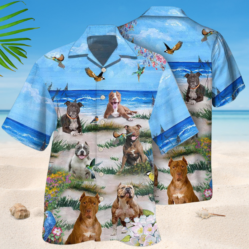 Summer Pitbull Blue Beach Hawaiian Shirt For Beach Days, Summer Outings, And Thoughtful Gift Giving