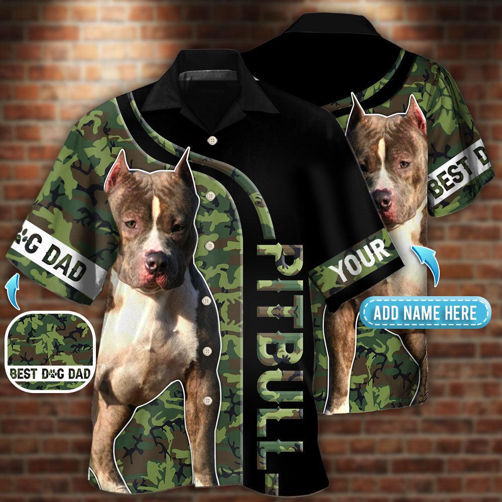 Dog Pitbull Camo Dad Personalized Hawaiian Shirt Pattern Detail For Vacation Travel And Daily Wear