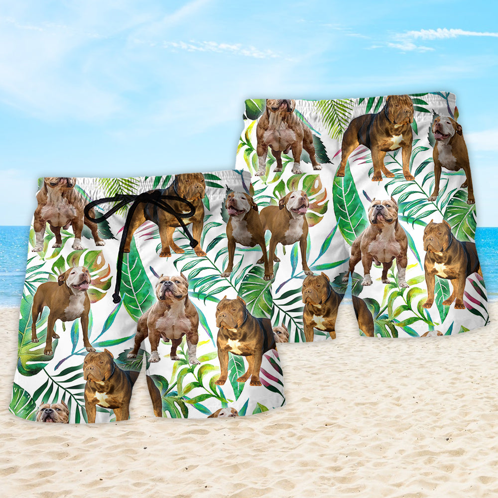 Pitbull Dog Tropical Leaf Cool Beach Shorts Print View For Coastal Escapes And Casual Outings