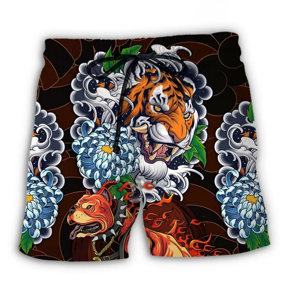 Pitbull Tiger Lover Beach Shorts Design View For Comfortable Resort And Beach Styling