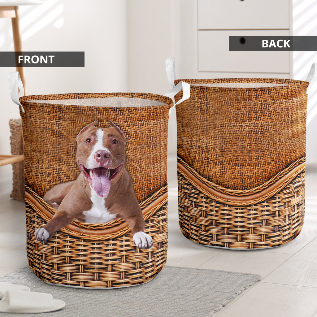 Dog Pitbull Rattan Texture Laundry Basket For Room Home Organizer