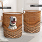 Dog Pitbull Rattan Texture Style Laundry Basket For Room Home Organizer