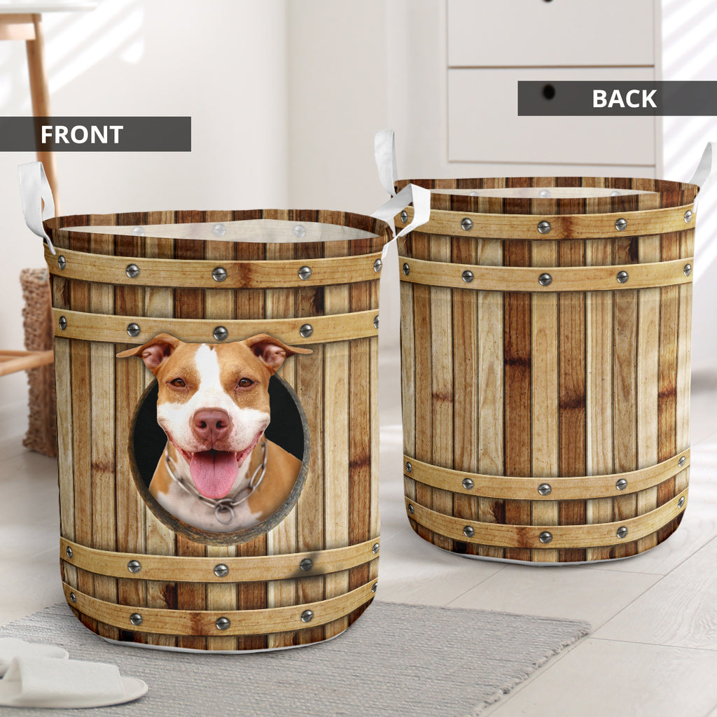 Pitbull Wooden Barrel Laundry Basket For Room Home Organizer