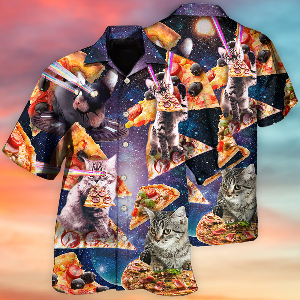 Creative Galaxy Pizza Cat Space Hawaiian Shirt For Island Vacations, Weekend Events, And Relaxed Everyday Outfits