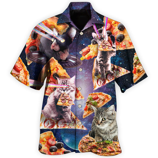 Creative Galaxy Pizza Cat Space Hawaiian Shirt For Island Vacations, Weekend Events, And Relaxed Everyday Outfits