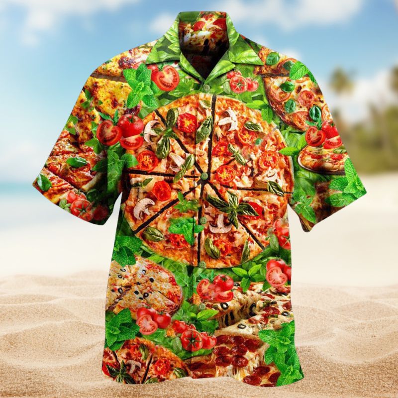 Pizza Bite Hawaiian Shirt For Summer Vacation, Beach Travel, And Casual Wear