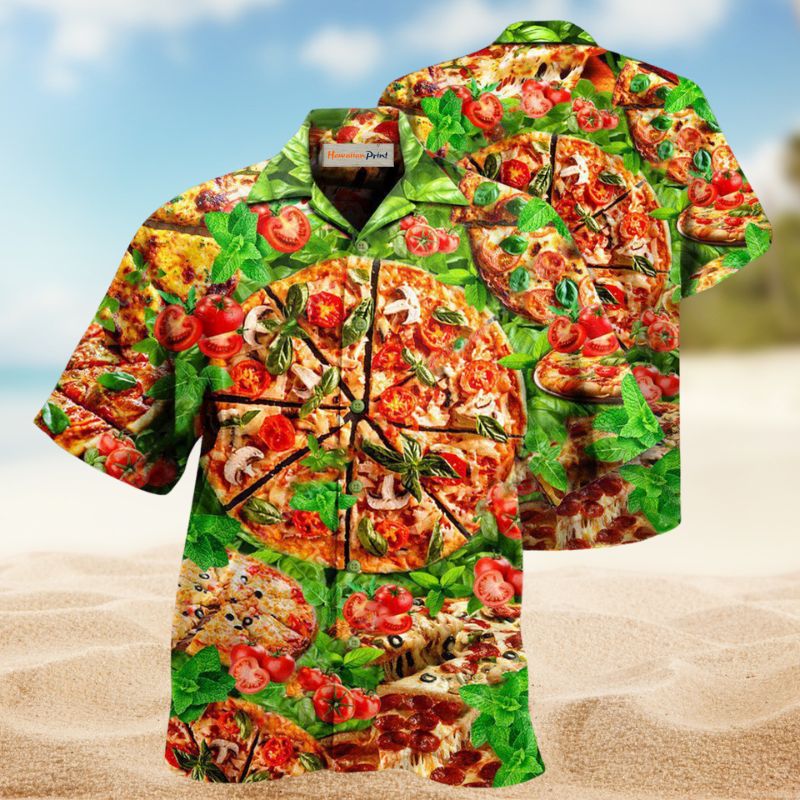 Pizza Bite Hawaiian Shirt For Summer Vacation, Beach Travel, And Casual Wear
