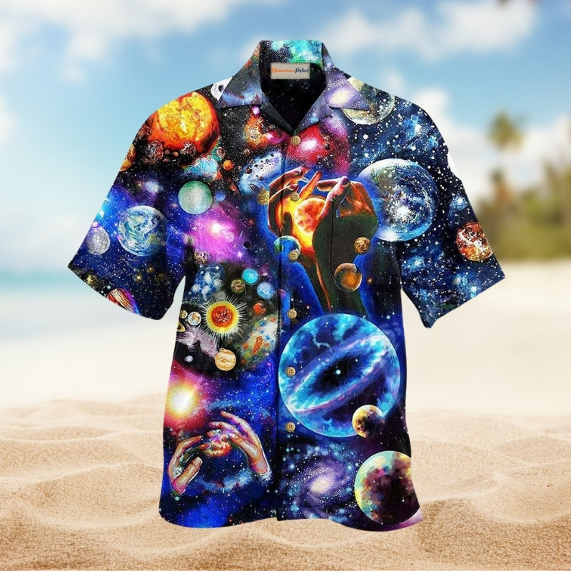 Planet Loves Galaxy Hawaiian Shirt For Bold Summer Parties Beach Travel And Alternative Casual Style