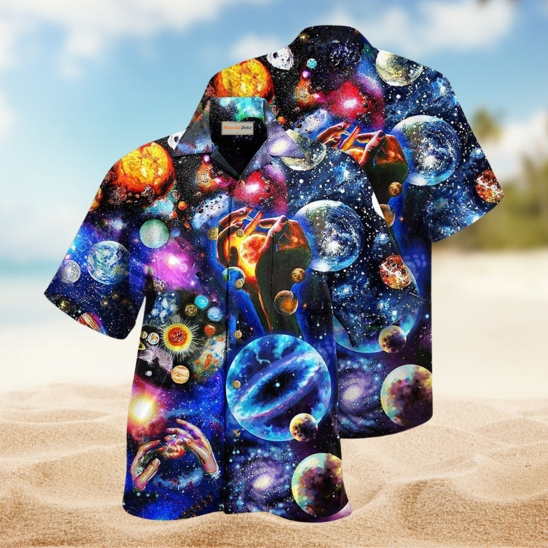 Planet Loves Galaxy Hawaiian Shirt For Bold Summer Parties Beach Travel And Alternative Casual Style