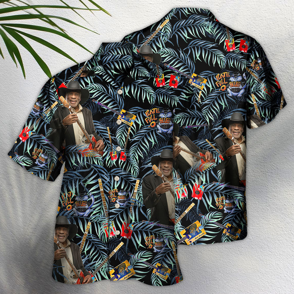 Vintage Guitar Blues Music Hawaiian Shirt Artwork Detail For Resort Trips And Outdoor Activities