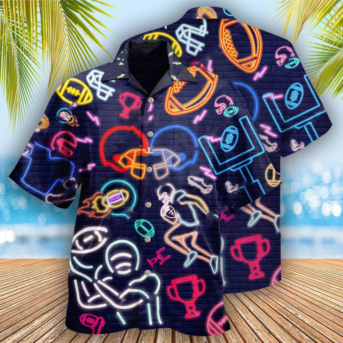 American Football Hawaiian Shirt With Detailed Graphic For Tropical Getaways Outdoor Fun And Everyday Wear