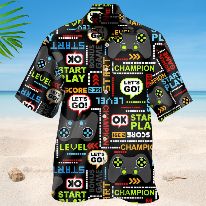 Playful Gaming Adventure Hawaiian Shirt For Coastal Travel, Casual Events, And Comfortable Summer Wear