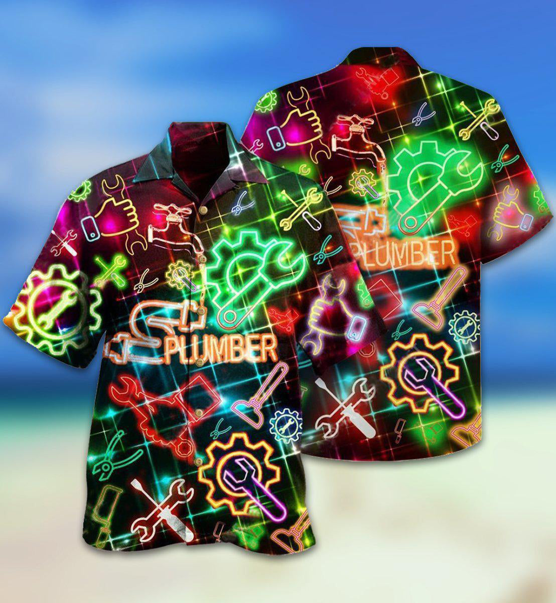 Neon Plumber Hawaiian Shirt With All Over Print For Vacation Parties Beach Outings And Relaxed Daily Wear