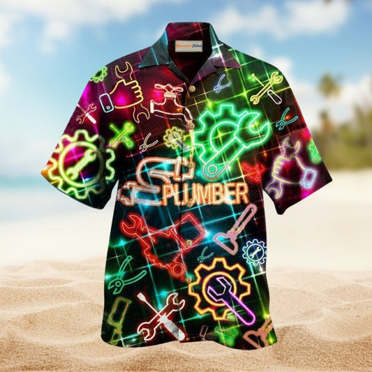 Plumber Amazing Neon Hawaiian Shirt For Island Getaways Beach Parties And Comfortable Vacation Style