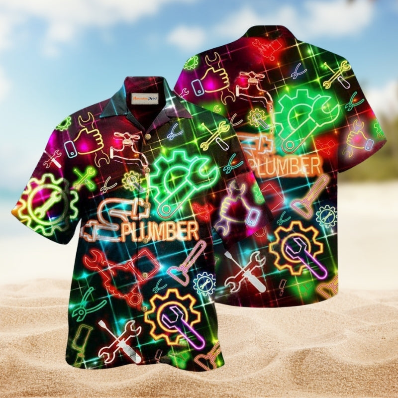 Plumber Amazing Neon Hawaiian Shirt For Island Getaways Beach Parties And Comfortable Vacation Style