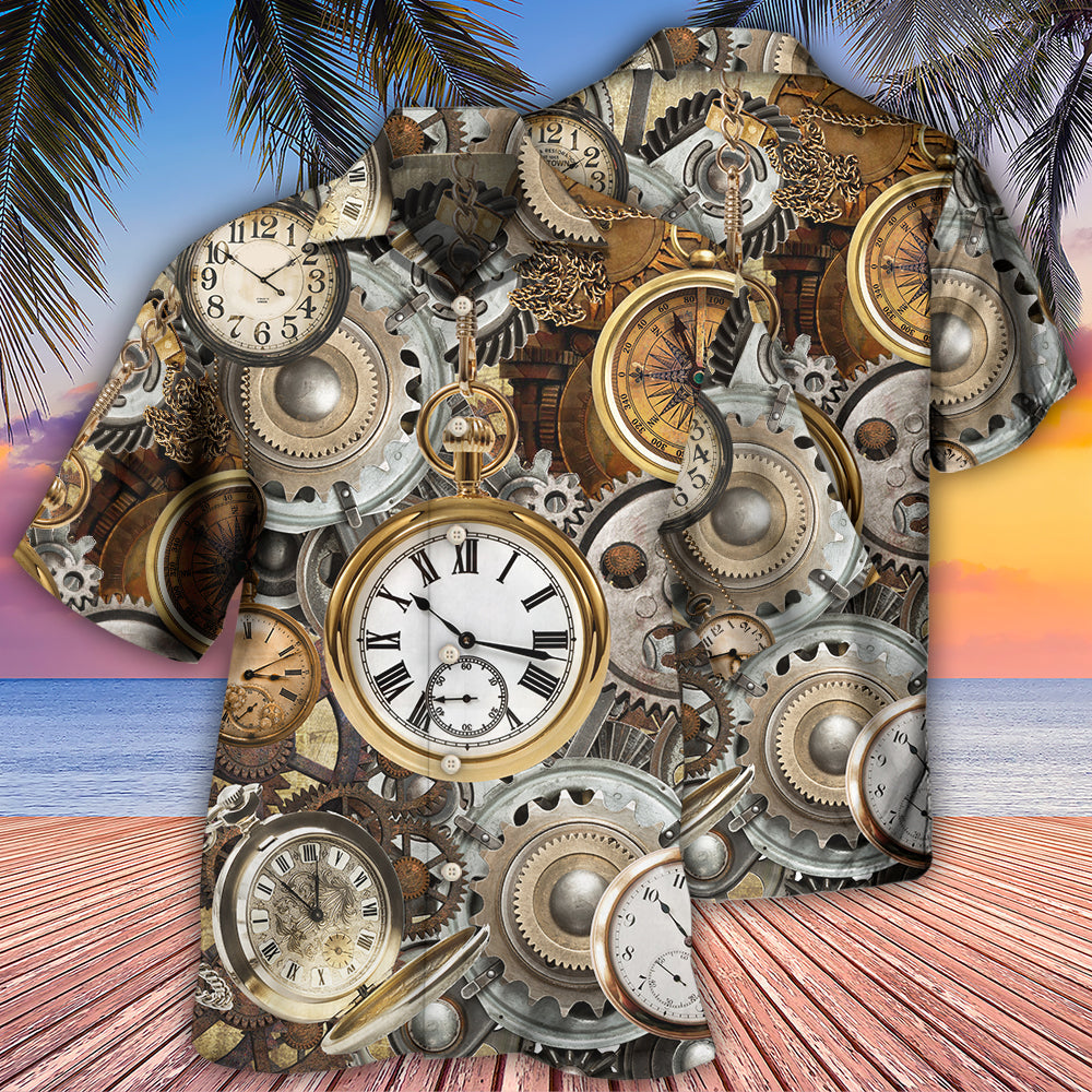 Vintage Watch Pocket Hawaiian Shirt Design View For Casual Summer Styling