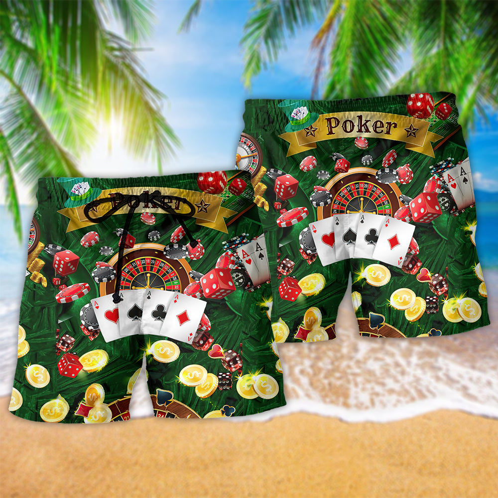 Poker Gambling Fun Quote Beach Shorts For Summer Vacation And Coastal Travel
