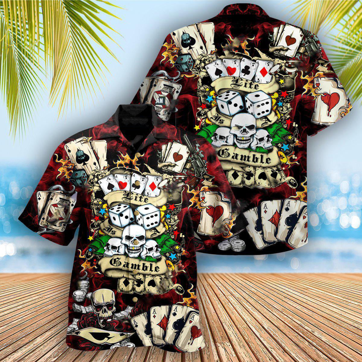 Game Card Risk Hawaiian Shirt Pattern Detail For Summer Holidays And Outdoor Fun