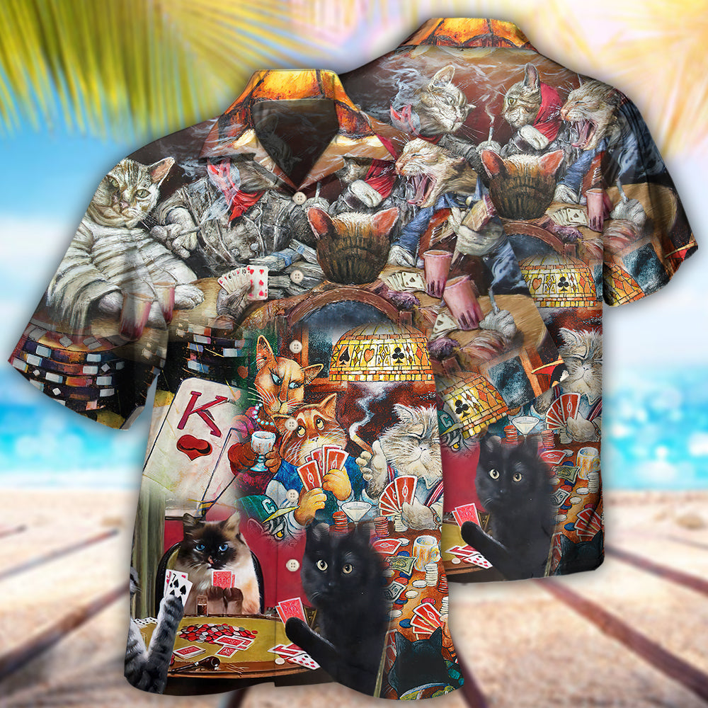 Game Card Beautiful Cats Play Hawaiian Shirt For Resort Getaways And Comfortable Summer Activities