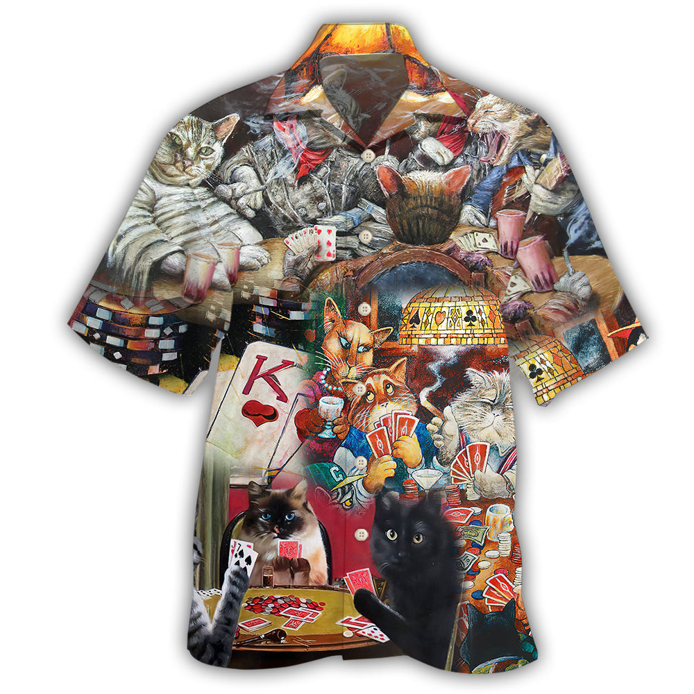 Creative Cats Playing Poker Fun Hawaiian Shirt For Summer Vacation, Beach Travel, And Casual Wear