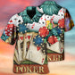 Tropical Poker Cards Leaf Pattern Hawaiian Shirt For Summer Vacation, Beach Travel, And Casual Wear