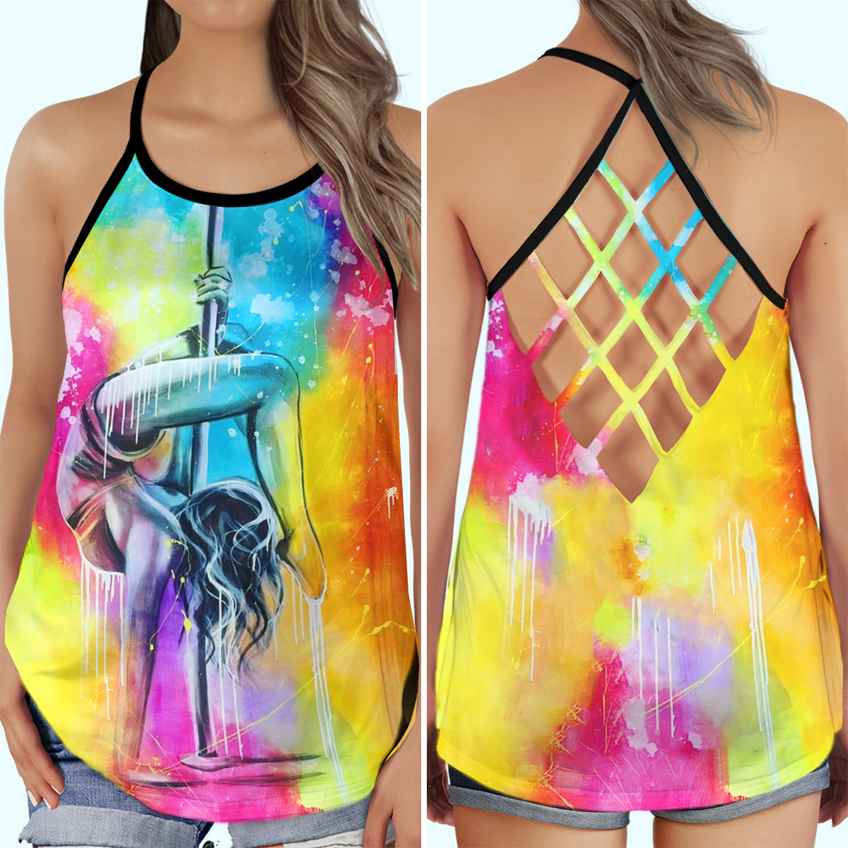 Pole Dance Bright Energy Hollow Tank Top For Music Lovers And Everyday Outfits