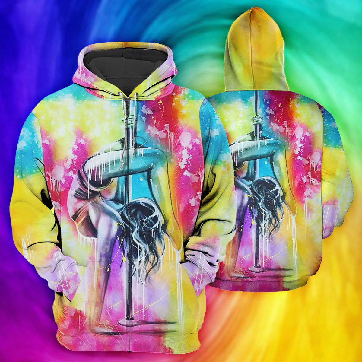 Pole Dance Color Mix Lovely Hoodie For Hobby Lovers Seasonal Outings And Gift Giving