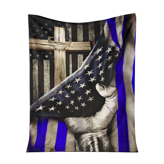 Police Blue Line Flag Flannel Blanket For Cozy Bedroom Sofa Decor