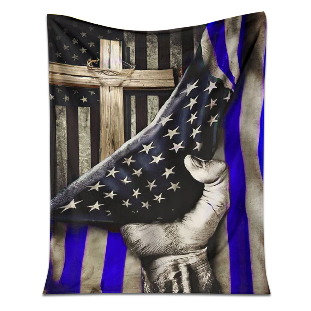 Police Blue Line Flag Flannel Blanket For Cozy Bedroom Sofa Decor