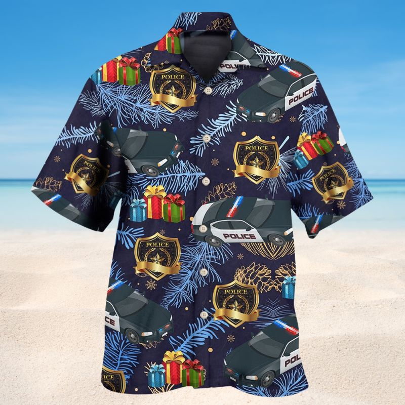 Police Christmas Pattern Hawaiian Shirt For Tropical Holidays, Outdoor Gatherings, And Everyday Comfort