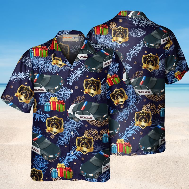 Police Christmas Pattern Hawaiian Shirt For Tropical Holidays, Outdoor Gatherings, And Everyday Comfort