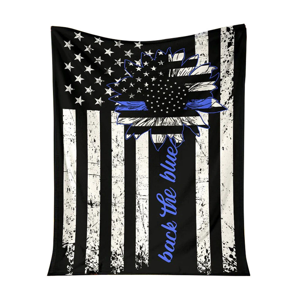 Police Officer Back The Blue Flannel Blanket For Cozy Bedroom Sofa Decor