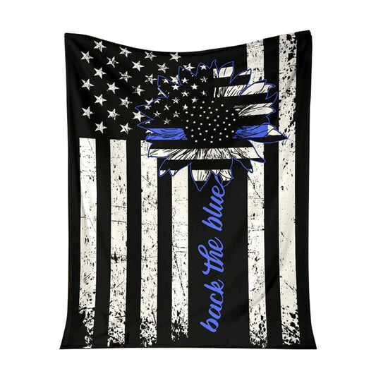 Police Officer Back The Blue Flannel Blanket For Cozy Bedroom Sofa Decor