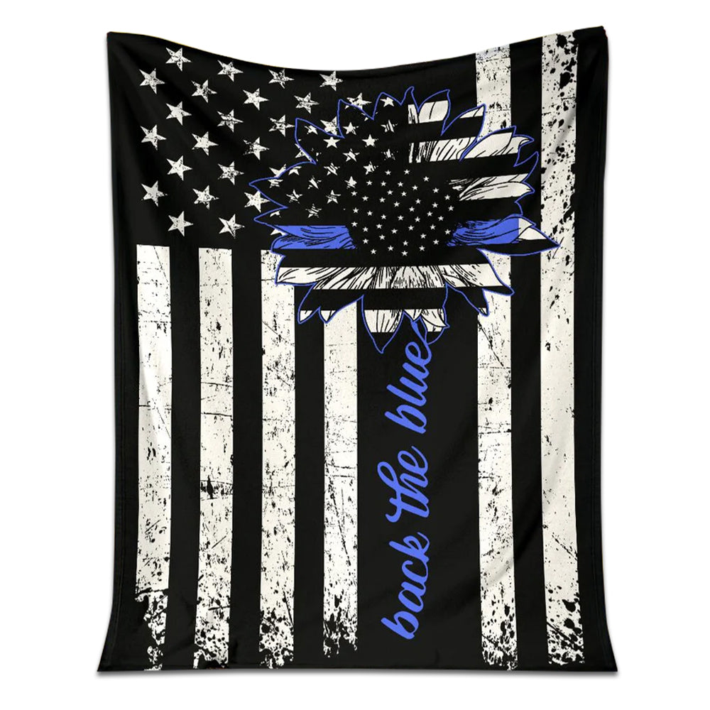 Police Officer Back The Blue Love Life Flannel Blanket For Cozy Bedroom Sofa Decor