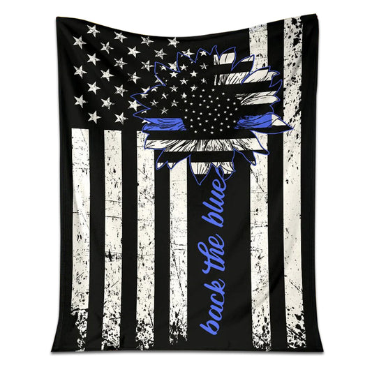 Police Officer Back The Blue Love Life Flannel Blanket For Cozy Bedroom Sofa Decor