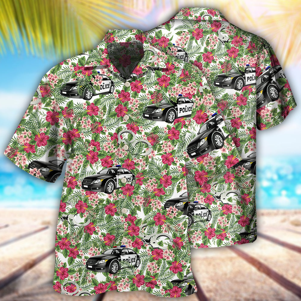 Tropical Police Car Hawaiian Shirt For Coastal Travel, Casual Events, And Comfortable Summer Wear