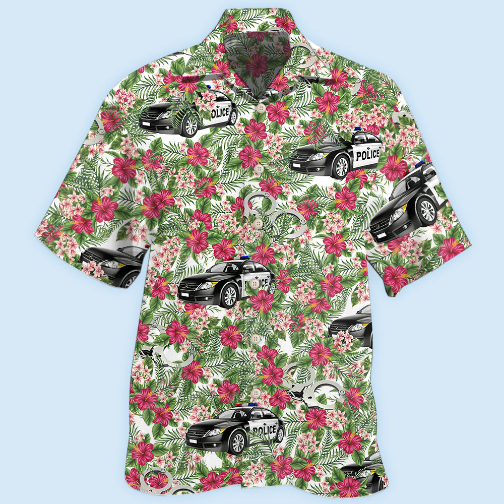 Tropical Police Car Hawaiian Shirt For Coastal Travel, Casual Events, And Comfortable Summer Wear