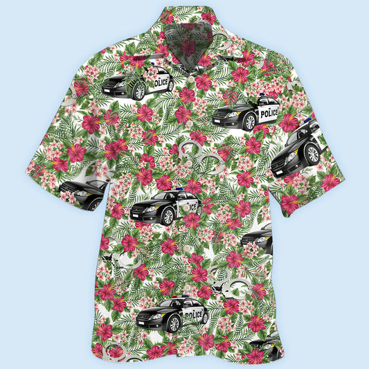 Tropical Police Car Hawaiian Shirt For Coastal Travel, Casual Events, And Comfortable Summer Wear