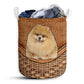 Pomeranian Dog Rattan Texture Laundry Basket For Bathroom Bedroom Storage
