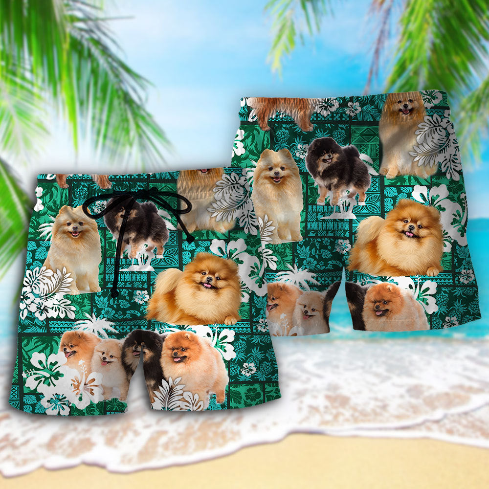Pomeranian Tropical Paradise Dog Lover Beach Shorts Pattern Detail For Sunny Outdoor Activities